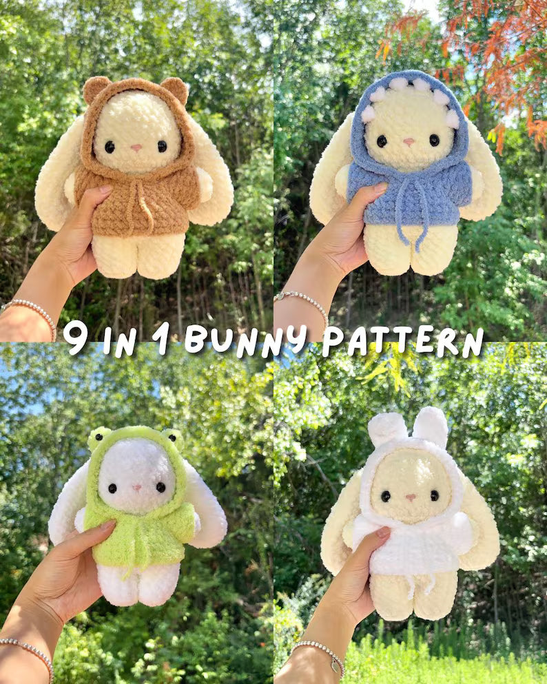 9 in 1 Baby Bunny in Hoodie Crochet Pattern Bundle